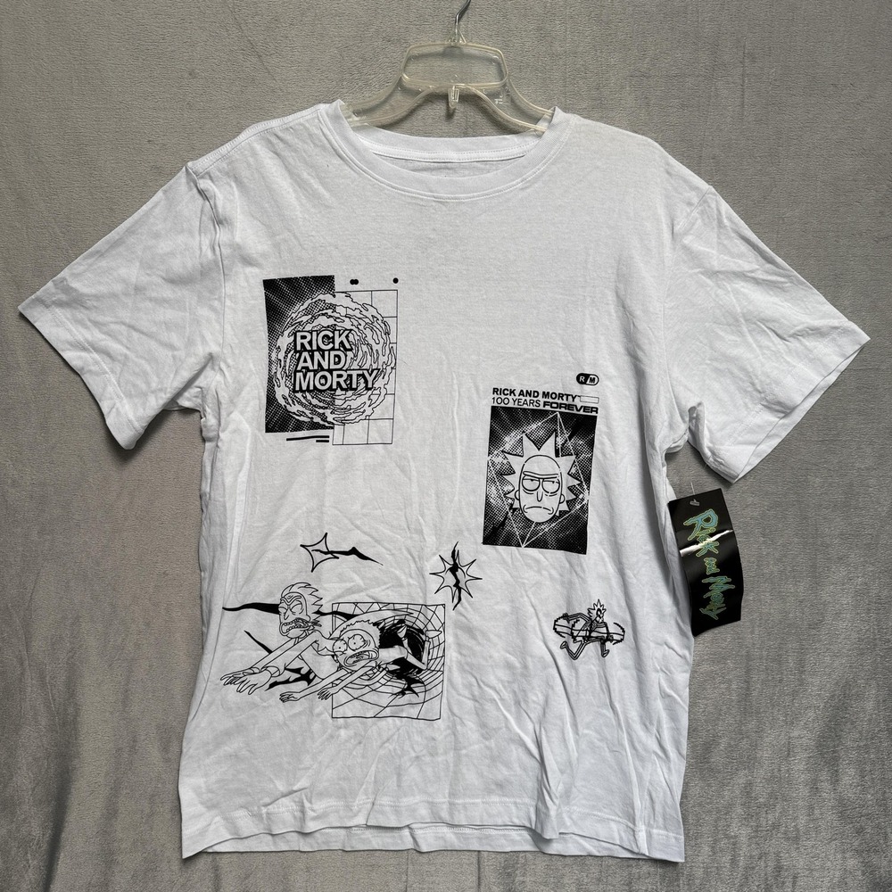 Rick And Morty Shirt Mens Large White Graphic Tee Adult Swim Cartoon TV Print
